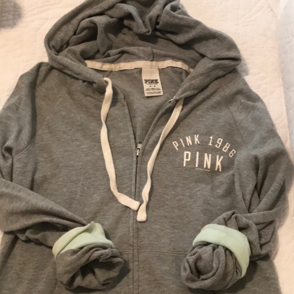 PINK full zip ice blue/grey hoodie